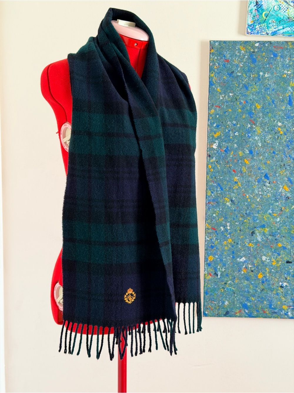 RARE Vintage Lauren Ralph Lauren Tartan Plaid Lambswool Scarf LRL Muffler Doen - Picture 2 of 5